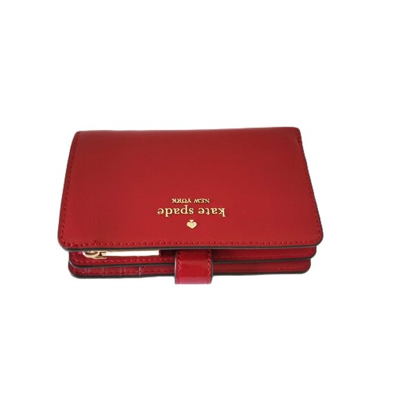 Kate Spade KN227 Madison Textured Patent Medium Compact Bifold Wallet Red Jam - Picture 6 of 9